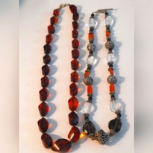 One Amber Neclase With 925 Clasp And One Multigems Stone Beads Neclase